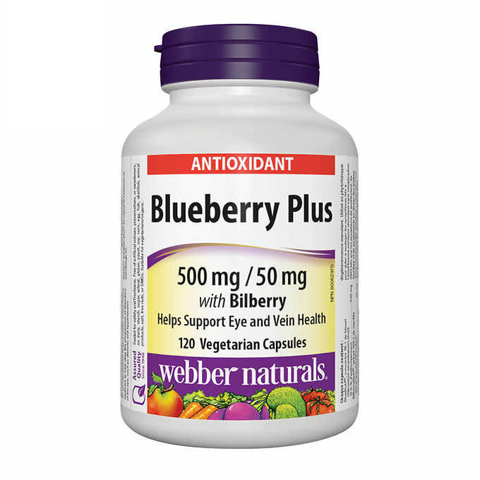 Blueberry Plus with Bilberry 500 mg/50 mg 120 Vegetarian Capsules Webber Naturals