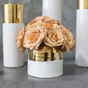 White and Metallic Gold Ceramic Floral Pot