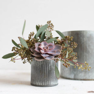 Norah Ridged Zinc Metal Vase in Silver Gray