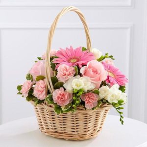 Pink Mixed Flower Basket